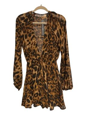 Love&Lemonade Cheetah / Leopard Deep V Dress-Romper Size Large New